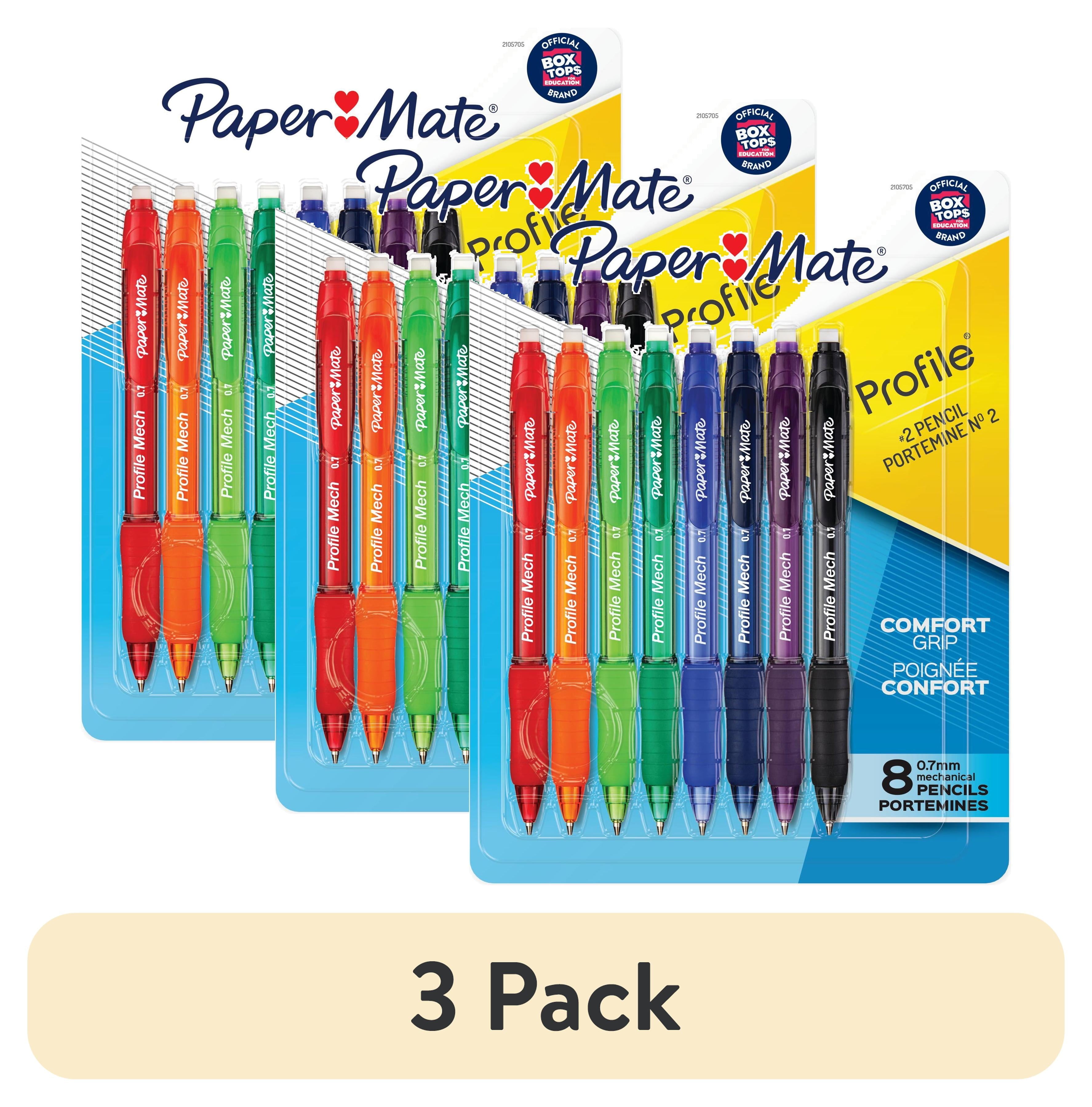 (3 pack) Paper Mate Profile Mechanical Pencil Set, 0.7mm #2 Pencil Lead, Assorted Barrel Colors, 8 Count