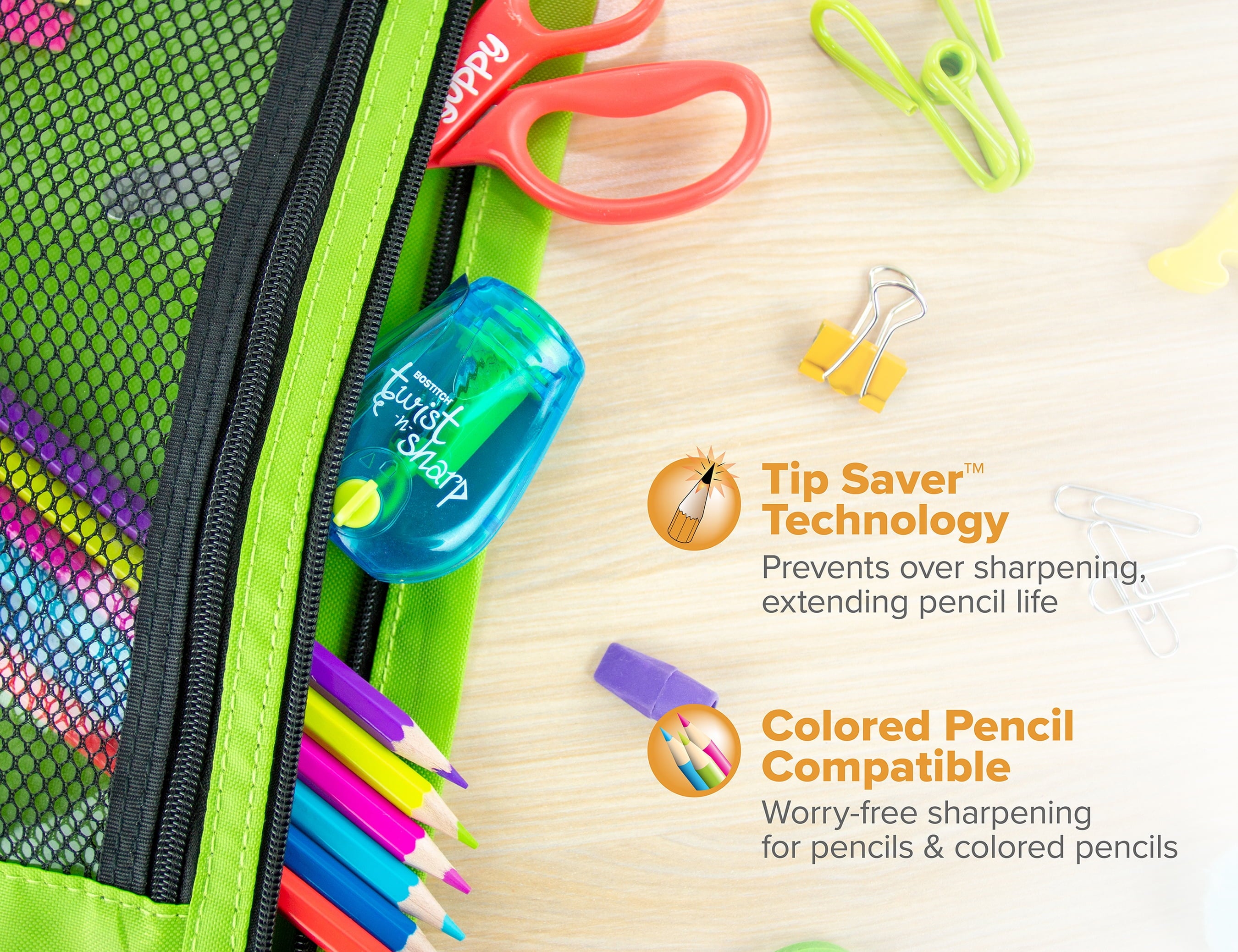 (3 pack) Bostitch Office Twist-n-Sharp, Manual, Pencil Sharpener, Kid-friendly, Can be Used to Sharpen Colored Pencils, Blue, 1 Hole